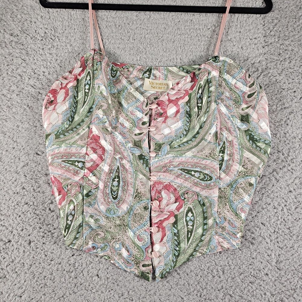 Vtg Victoria's Secret Top Womens M Satin Babydoll Button Front Romantic Sexy 80s